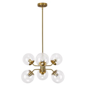 PAKOKULA Modern 6-Light Gold Branch Sputnik Dimmable Chandelier with Clear Globe Glass Shades for Living Room - 1 of 4