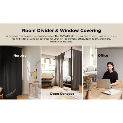 White Adjustable Tension Curtain Rod and Room Divider