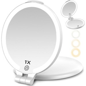 FUNTOUCH 7'' Travel Makeup Mirror with 5X Magnifying, 3 Color Lights, 2-Sided, Portable and Rechargeable Travel Essential - 1 of 4