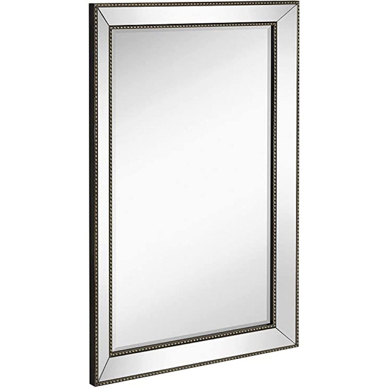 Hamilton Hills 24 " x 36" Silver Framed Glass Rectangular Mirror With Large Angled Beveled Frame and Beaded Accents, 1 of 6