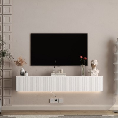 HDZNVF Floating TV Stand Wall Mounted For 55 60 65 Inch TV, White