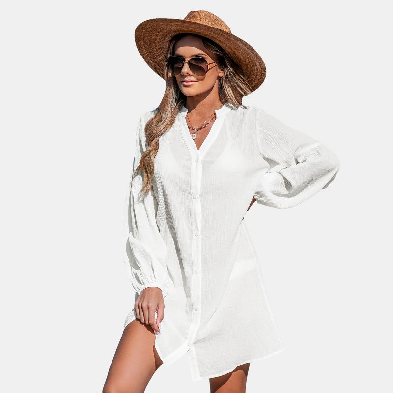 Women's Front Button Blouson Sleeve Cover-Up Dress - Cupshe, 1 of 9