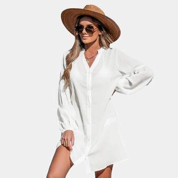 Women's Front Button Blouson Sleeve Cover-Up Dress - Cupshe