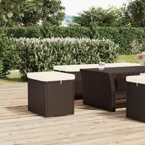 vidaXL Ottoman with Cushion Brown 15.7 in.x11.8 in.x15.7 in. Poly Rattan - 1 of 4