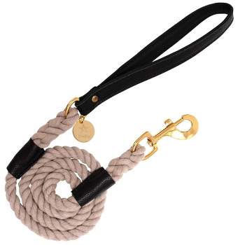PoisePup - Luxury Pet Dog Leash - Soft Premium Italian Leather and 100% Natural Cotton Rope Leash - Dark Knight