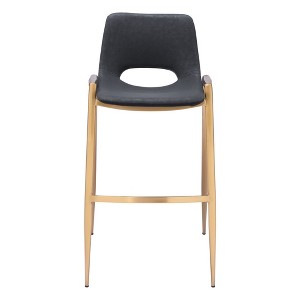 HomeRoots Set of Two 30" Black and Gold Faux Leather and Steel Low Back Bar Height Bar Chairs - 1 of 4