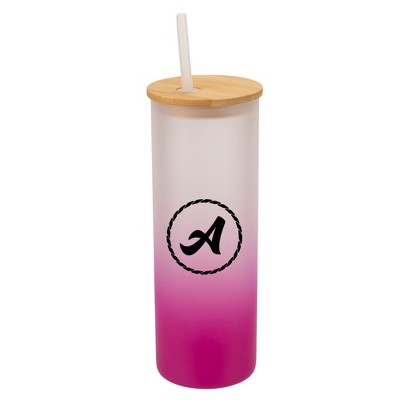 Elanze Designs A Monogram Letter Initial Rope Circle Wrap-Around Design 25 Ounce Frosted Gradient Glass On-The-Go Coffee Travel Skinny Tumbler Mug