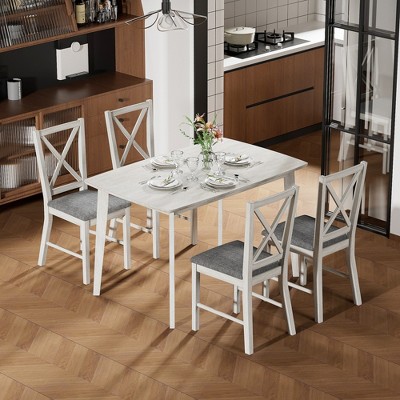 VECELO Farmhouse Style Dining Table Set, Rubber Wood Table and Upholstered Dining Chairs, Gray