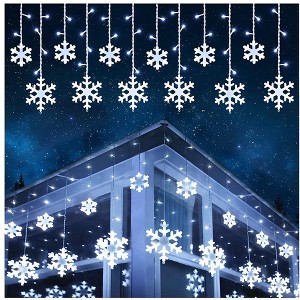 Itopfox Christmas Snowflake Icicle Lights 17.22ft 264 LED 22 Drops 8 Modes White Waterproof String for Curtain Eaves Window 1 Pack - 1 of 4