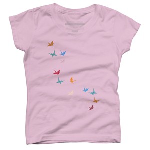 Girl's Design By Humans Flying Paper Cranes Birds By Magnussons T-Shirt - 1 of 3
