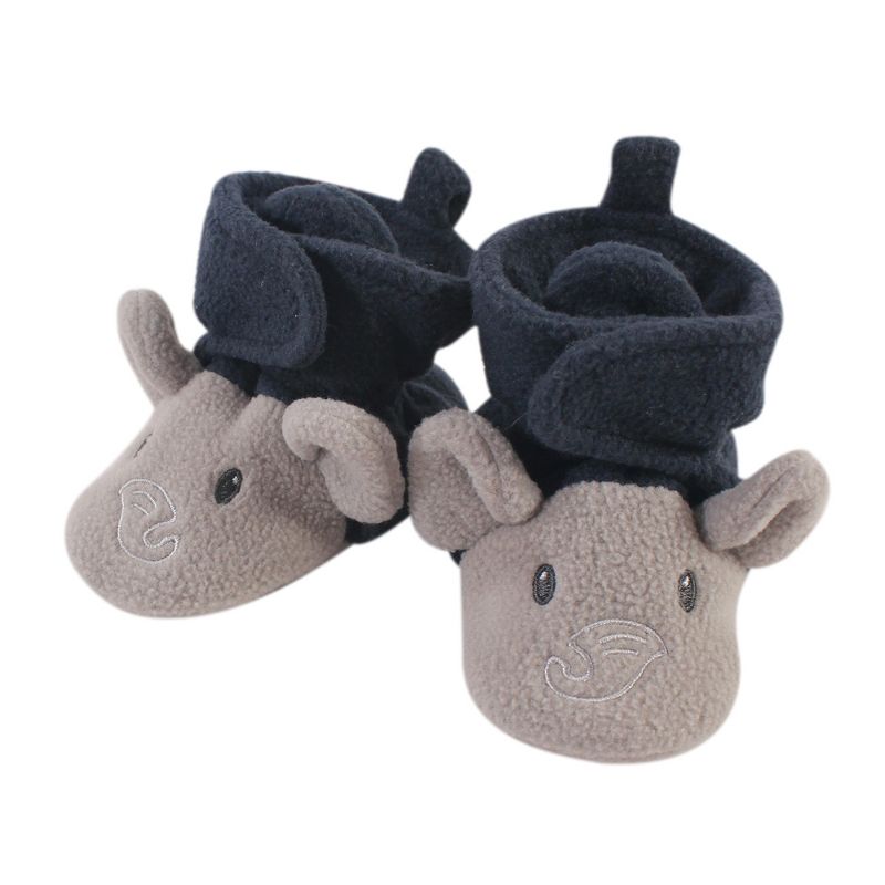 Hudson Baby Infant and Toddler Boy Cozy Fleece Booties, Navy Gray Elephant, 1 of 3