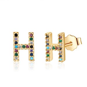 Turandoss 18K Gold Initial Stud Earrings for Women Girls - S925 Sterling Silver Post Diamond Flat Back Earring Hypoallergenic, Christmas Gifts for Her - 1 of 4