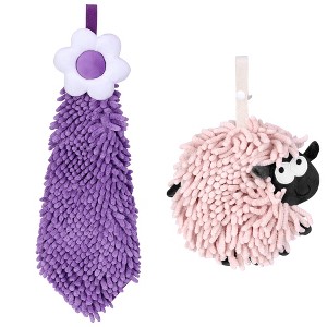 REGALWOVEN Flower and Sheep Shape Absorbent Fast Drying Chenille Hand Towels with Hanging Loop 6" x 15"/7" x 7" 2 Packs - 1 of 4