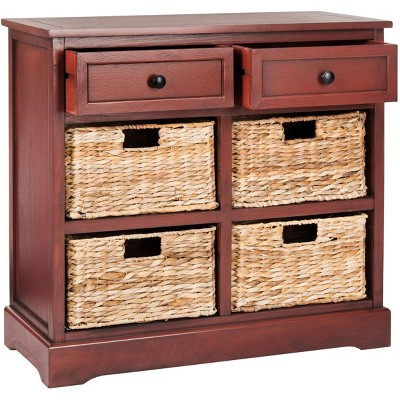 Transitional Red Pine 30'' Storage Unit with Wicker Baskets