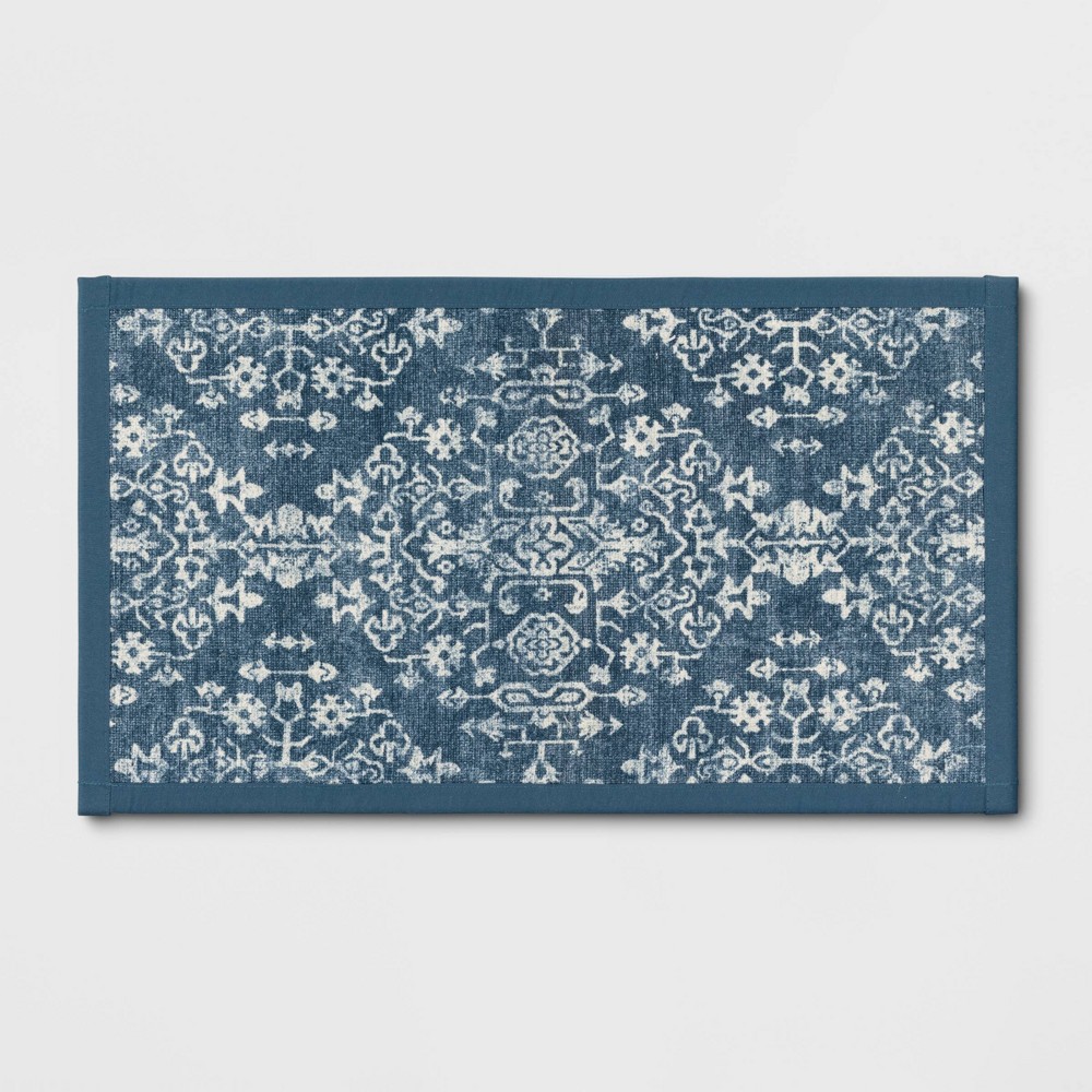 Photos - Area Rug 34" x 20" Vintage Print Comfort Kitchen Rug Blue - Threshold™