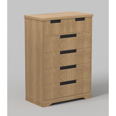 5-Drawer Natural Wood Dresser with Embedded Handles, Chest of Drawers Organizer for Bedroom, Living Room, Nursery, Hallway & Entryway