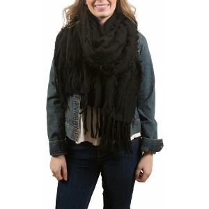 Pavilion Gift Company - Black - Oversized Frayed Scarf - Sweaters and Shawls - 1 of 4
