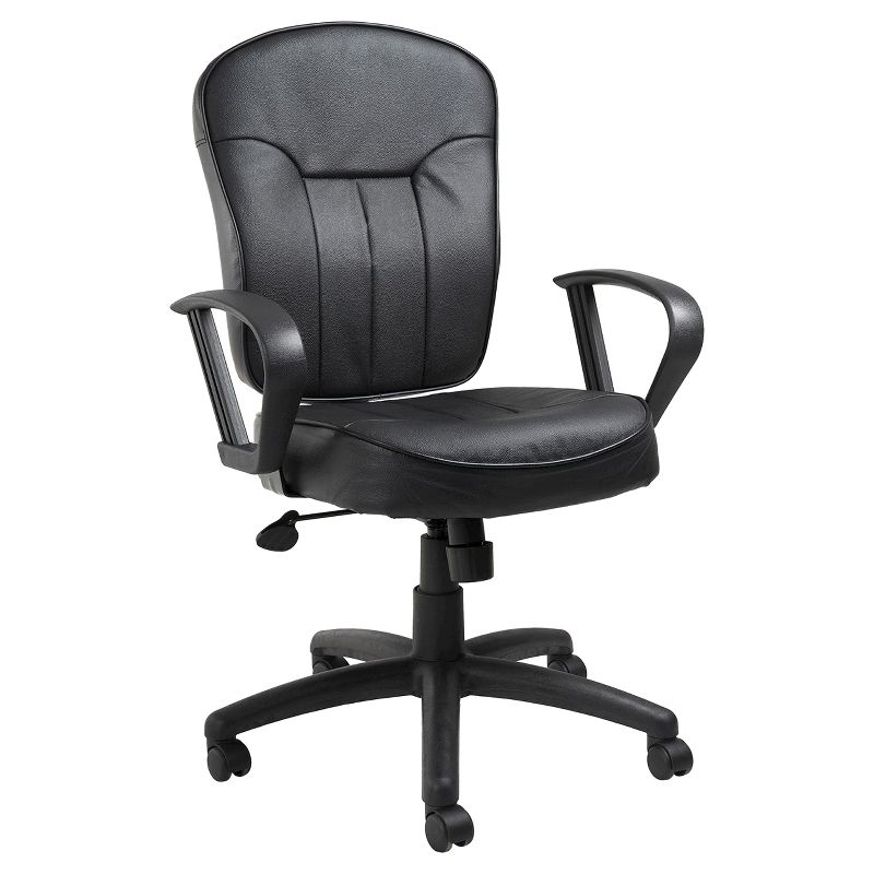 Leather Task Chair with Loop Arms Black - Boss Office Products, 1 of 10