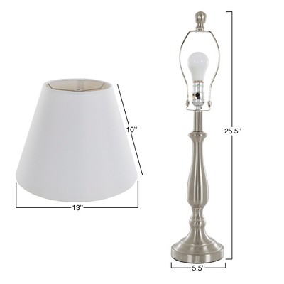 Sleek Brushed Steel 3-Piece Table and Floor Lamp Set, White