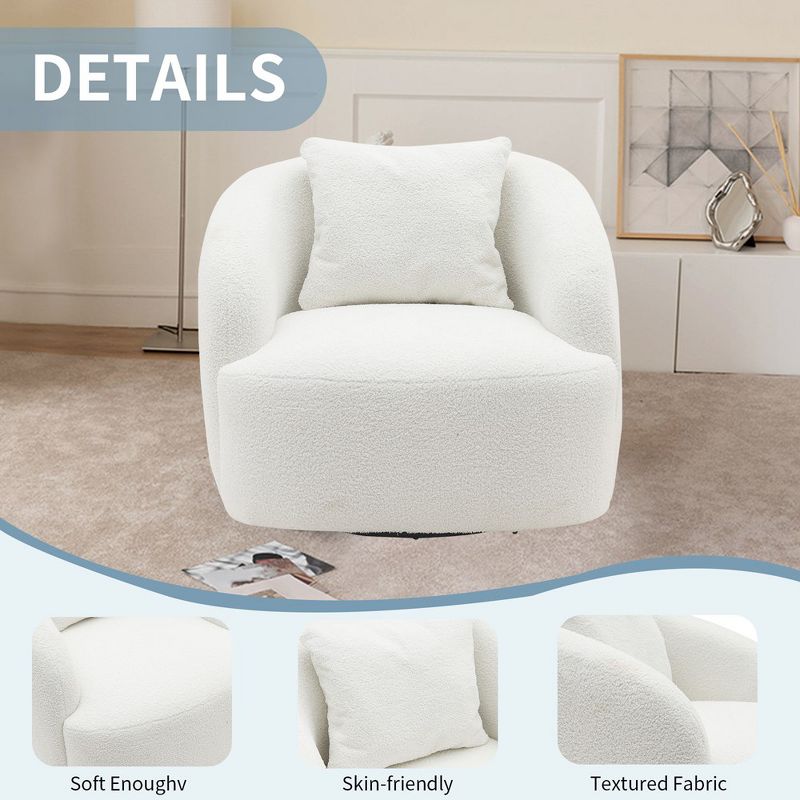 Soft Boucle Upholstered Swivel Accent Barrel Chair Wide Seat Round Single Sofa Chair 360 Swivel, 5 of 8
