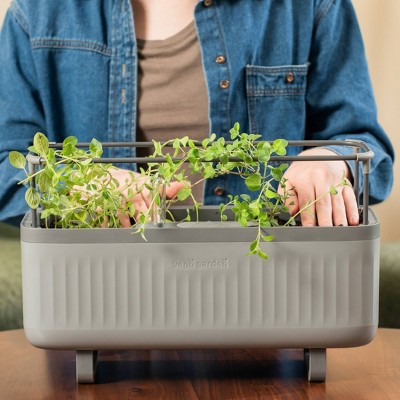 Fog Gray Self-Watering Herb Planter Box with Trellis