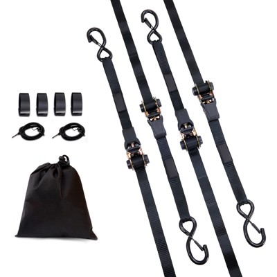 VEVOR Ratchet Tie Down Straps (4PK), 2200 lb Max Break Strength, Includes 4 Premium 1" x 15' Rachet Tie Downs with Padded Handles, Black