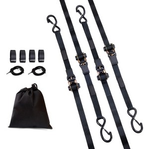 VEVOR Ratchet Tie Down Straps (4PK), 2200 lb Max Break Strength, Includes 4 Premium 1" x 15' Rachet Tie Downs with Padded Handles, Black - 1 of 4