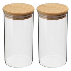 Unique Bargains Kitchen Food Storage Glass Jar with Airtight Bamboo Lid 2 Pcs - 1 of 4