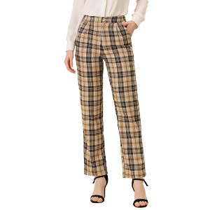 INSPIRE CHIC Women's Plaid Elastic Waist Casual Work Office Long Pants - 1 of 4