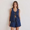 Knit & Lounge Women’s Sleeveless Denim Vest Tie Front Open Design Scoop Neck Relaxed Fit - 3 of 4