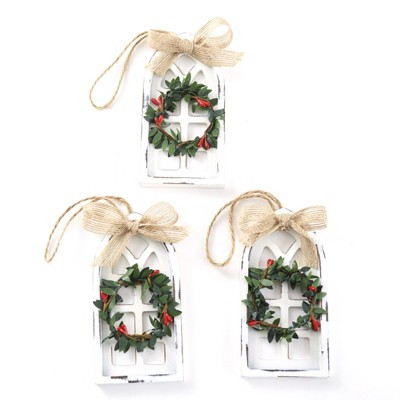 Lakeside Cathedral Window Christmas Ornaments - Tree Decorations with Farmhouse Look