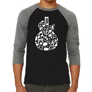 LA Pop Art Music Notes Guitar - Men's Raglan Baseball Word Art T-Shirt - 1 of 4