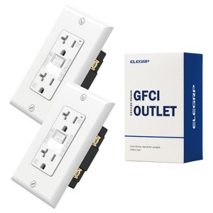 ELEGRP White 20 Amp 125V Tamper Resistant Duplex Self-Test GFCI Outlet with Night Light, with Wall Plate (2-Pack) - 1 of 1