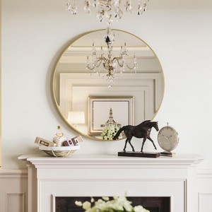 VYNXARIA Gold 39"x39"  Metal Frame Round Bathroom Mirror ,Decorative Wall Mirror ,Wall Mount, Modern Decor ,Wall Mount, Modern Decor - 1 of 4