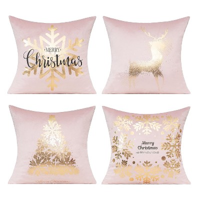 Pink Christmas Gold Throw Pillow Covers Xmas Cases Decorations 18X18 Set of 4 (Copy)