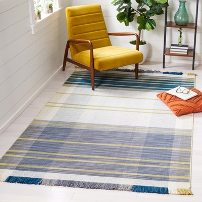 Handmade Black and Teal Striped Wool 4' x 6' Area Rug