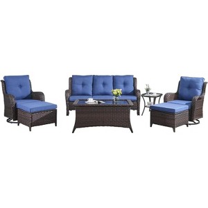 SUGOLD 7-Piece Outdoor Patio Furniture Set, Wicker Sectional Couch with Swivel Glider Chairs, Ottomans & Coffee Side Table for Deck, Porch, Backyard - 1 of 1