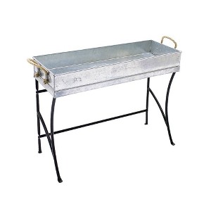 22" Stylish Trestle Indoor Outdoor Steel and Iron Plant Stand Black Powder Coat Finish - Achla Designs: Galvanized Tray, No Assembly Required - 1 of 4