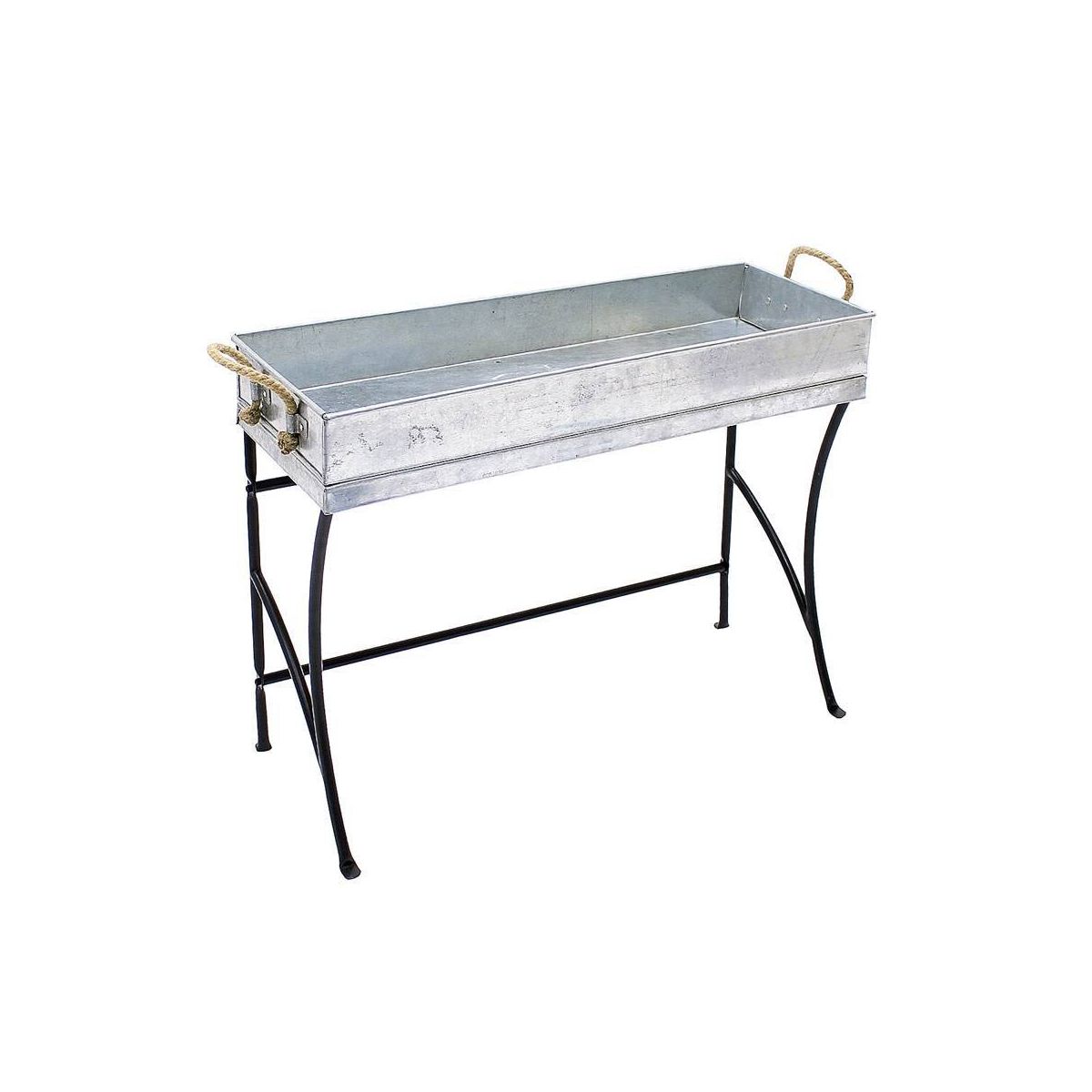 22" Stylish Trestle Indoor Outdoor Steel and Iron Plant Stand Black Powder Coat Finish - Achla Designs: Galvanized Tray, No Assembly Required