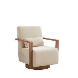 GDFStudio Alvis 360° Swivel Linen Blend Upholstered Chair with Rubberwood Armrests - 1 of 4