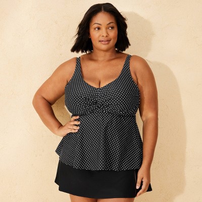 Women's Polka Dot Twist-Front Plunge Tankini Top - Shade & Shore™ Black/White