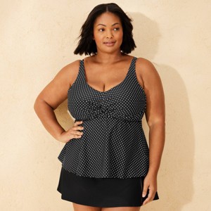 Women's Polka Dot Twist-Front Plunge Tankini Top - Shade & Shore™ Black/White - 1 of 3