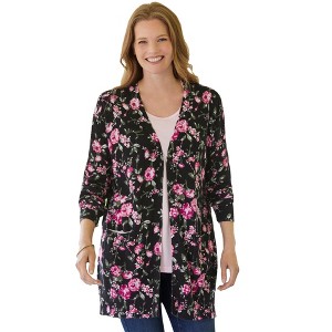 Woman Within Plus Size Perfect Longer-Length Cotton Cardigan - 1 of 4
