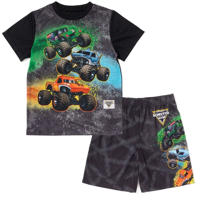 Monster Jam Megalodon El Toro Loco Grave Digger Pullover Pajama Shirt and Shorts Sleep Set Little Kid, 1 of 7