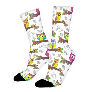 Funny Owl On Branch Women Printed Crew Socks Funny Funky Socks Soft Polyester Novelty Gifts for Artists Men - 1 of 1