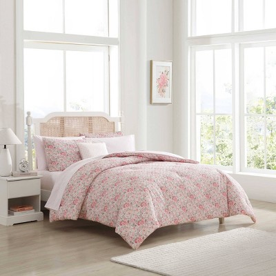 Twin Pink Microfiber Reversible Floral Bed in a Bag Set
