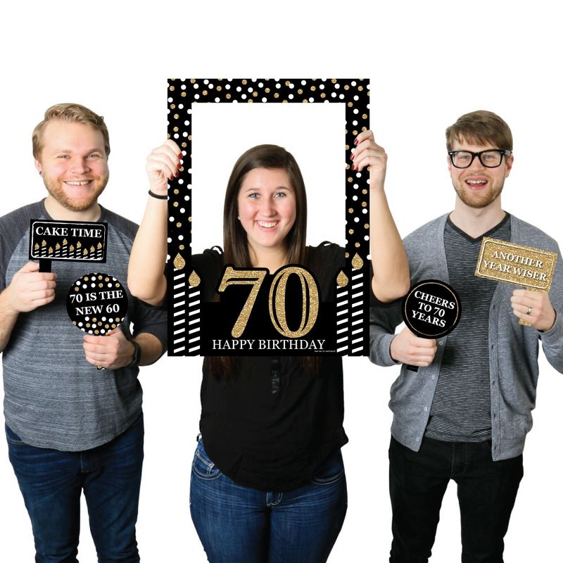 Big Dot of Happiness Adult 70th Birthday - Gold - Birthday Party Selfie Photo Booth Picture Frame & Props - Printed on Sturdy Material, 1 of 8