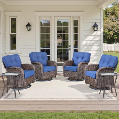 Buenhomino Outdoor Swivel Rocker Chairs Set, 360 Degree Rocking Patio Conversation Set with 5" Thickened Cushions, Glass Coffee Table