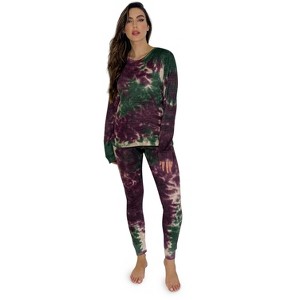 Just Love Women's Tie Dye Two Piece Thermal Pajama Set - Waffle PJ Set - 1 of 3