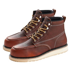 VEVOR Steel Toe Work Boots, Waterproof Moc Toe Work Boots for Men, Slip-Resistant Work Boot, Lightweight and Breathable, Brown - 1 of 4